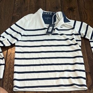 Vineyard Vines Navy and White Striped Quarter-Zip